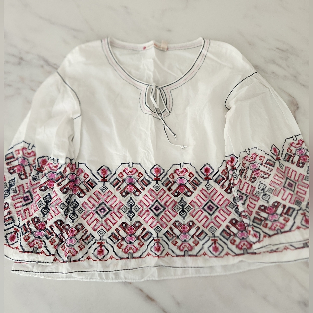 Chelsea & Violet White and Pink Embroidered Blouse
